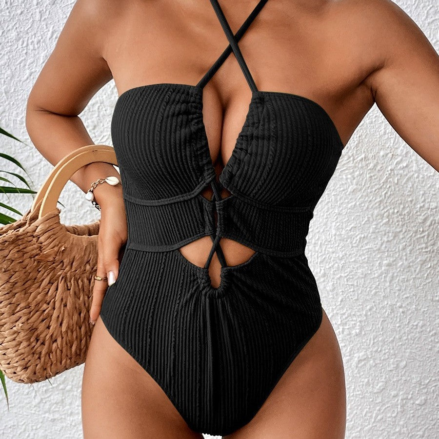 Damen Hochgeschnittener Badeanzug mit Cut-Outs und trendy Riemen Drune