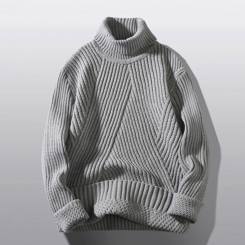 Herren nan strukturierter Rollkragenpullover mit diagonaler Rippstruktur und schlanker Passform Drune
