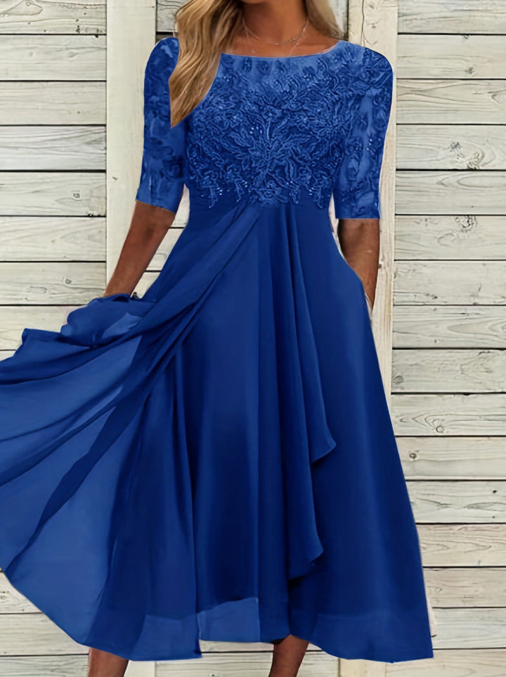 Damen Abendkleid mit elegantem Stickdesign und fließendem Rock Drune