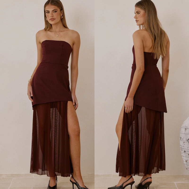 Damen Elegantes Abendkleid mit asymmetrischem Schnitt und verführerischem Schlitz Drune