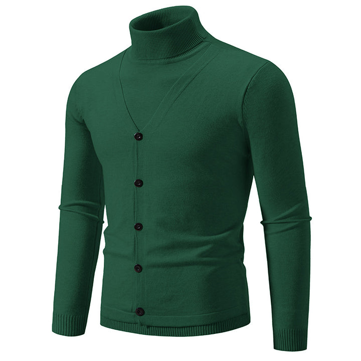 Herren Feiner Rollkragenpullover mit dekorativer Knopfleiste und schmaler Silhouette Drune
