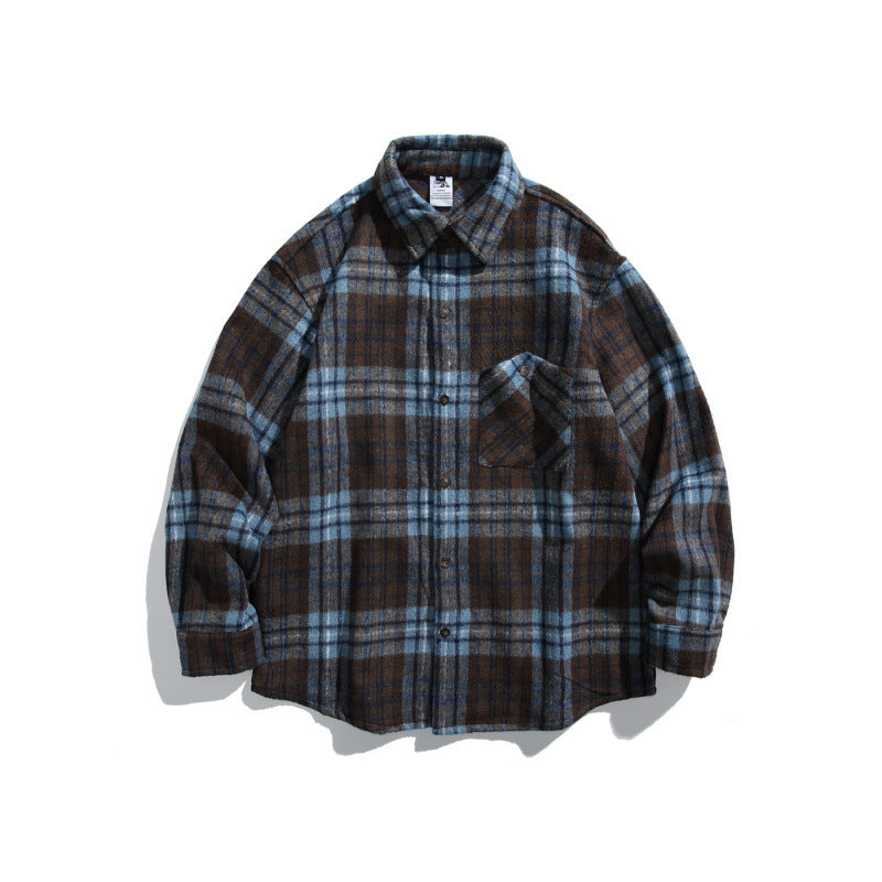 Unisex Boxy-Überhemdjacke aus weichem Wollmix mit Karomuster und aufgesetzter Brusttasche Drune