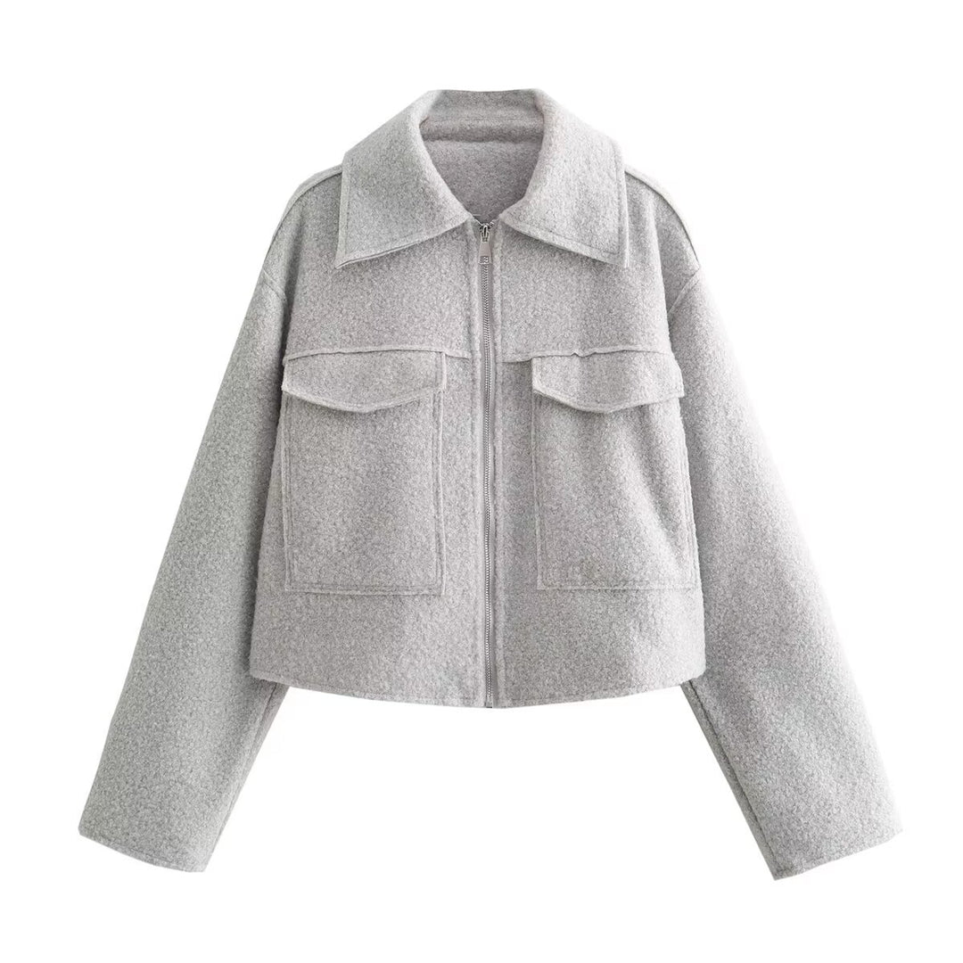 Damen nan kurzes Cropped Overshirt mit großflächigen Pattentaschen und durchgehendem Reißverschluss Drune