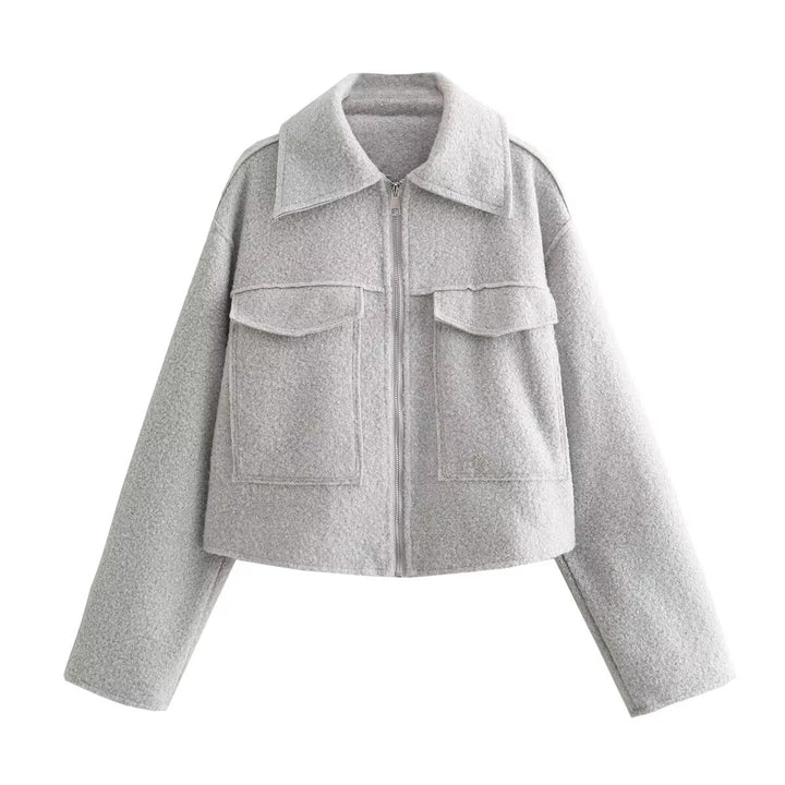 Damen nan kurzes Cropped Overshirt mit großflächigen Pattentaschen und durchgehendem Reißverschluss Drune