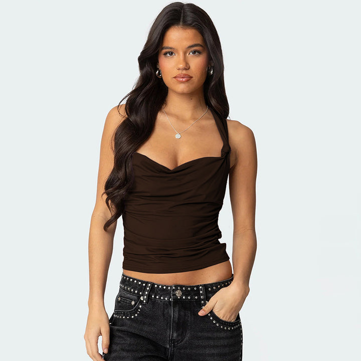 Damen modisches Top mit Knoten-Detail und Raffungen Drune