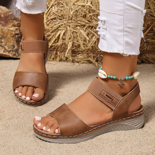 Damen Komfort-Sandalen mit elastischem Fersenriemen, gepolstertem Fußbett und leichter Keilsohle Drune