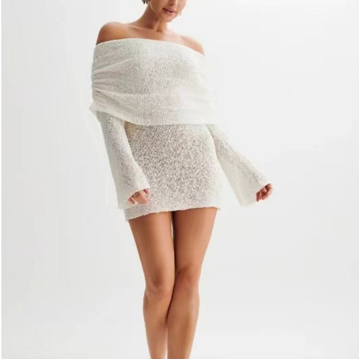 Damen Schulterfreies Minikleid mit glitzerndem Effekt und Übergröße Drune