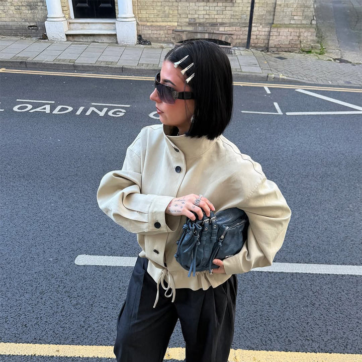 Damen Kurzgeschnittener Oversize-Canvas-Blouson mit Stehkragen Drune