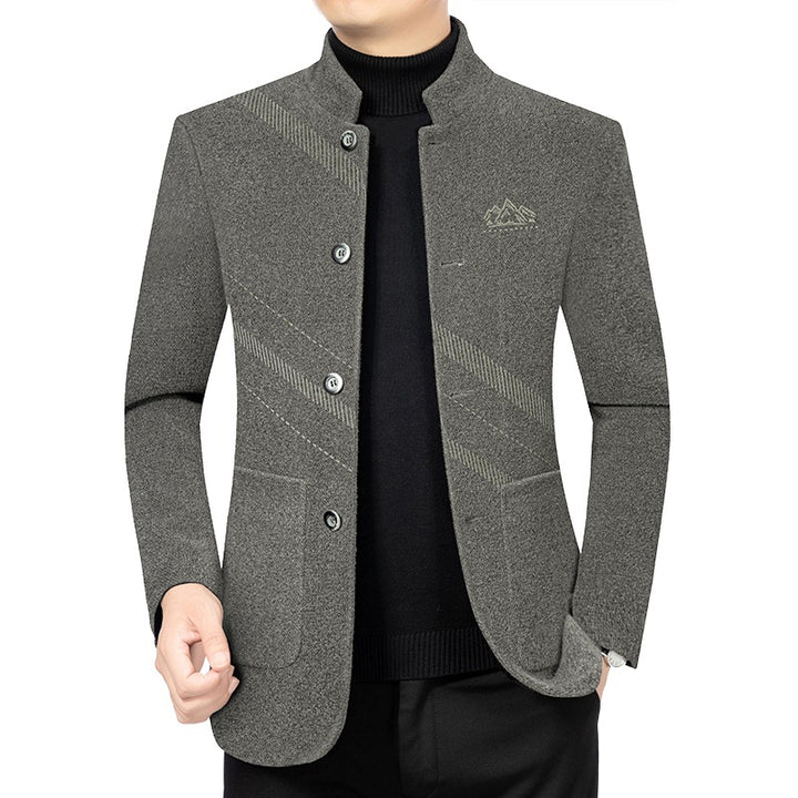 Herren Kurzmantel mit Stehkragen aus Wollmix und diagonalem Struktur-Design Drune