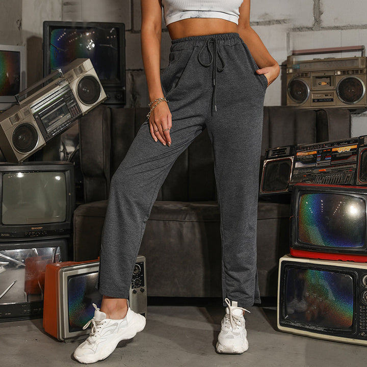 Damen Lässige High‑Waist Relaxhose mit weitem Bein, elastischem Bund und Tunnelzug Drune