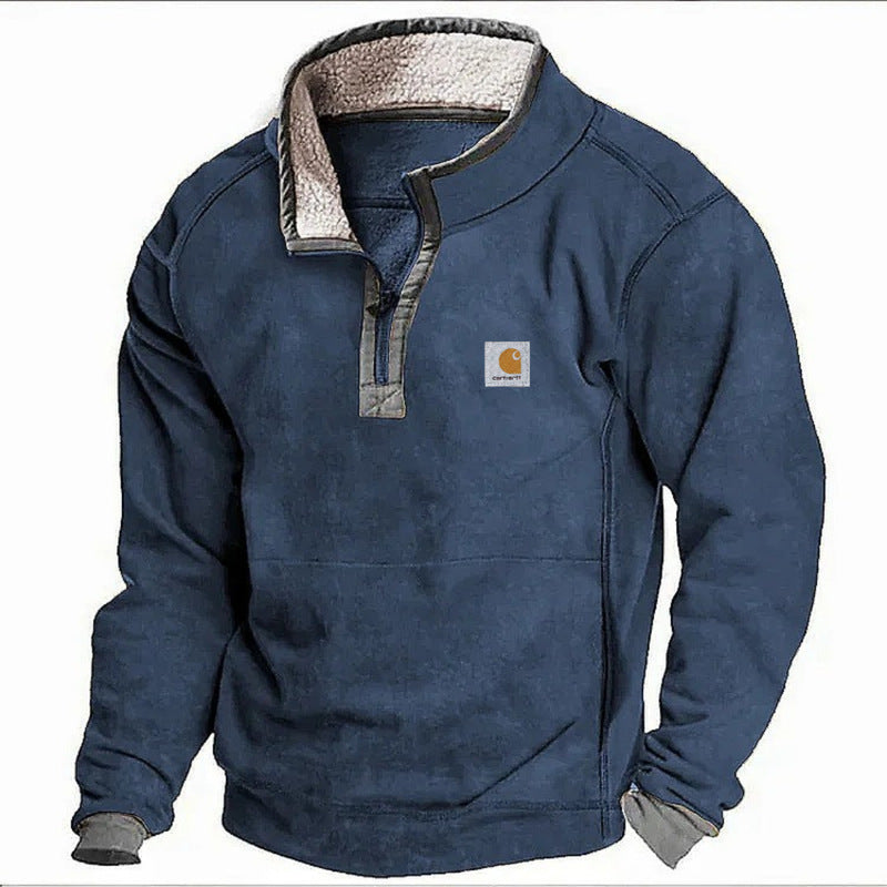 Herren Sherpa-Fleece-Pullover mit Halbzipper und Kontrastbesatz Drune