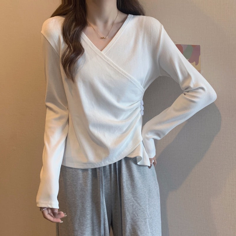 Damen Wickeloberteil mit Knopfdetails und Raffungen Drune