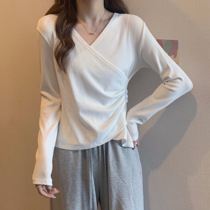 Damen Wickeloberteil mit Knopfdetails und Raffungen Drune