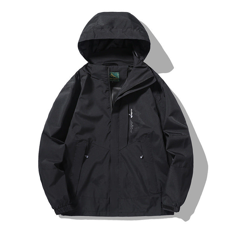 Herren wind- und wasserabweisende Outdoor-Hoodiejacke mit Belüftungsnetz, verstellbarer Kapuze und verdeckter Frontblende Drune