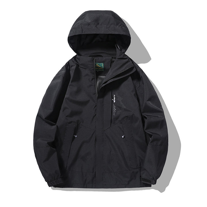 Herren wind- und wasserabweisende Outdoor-Hoodiejacke mit Belüftungsnetz, verstellbarer Kapuze und verdeckter Frontblende Drune