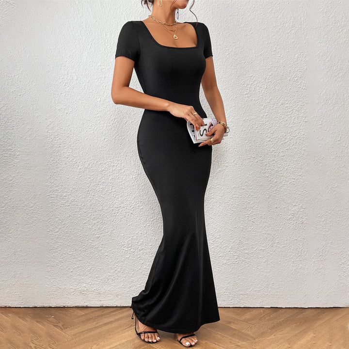 Damen elegantes Maxikleid mit tiefem U-Boot-Ausschnitt und figurbetontem Schnitt Drune
