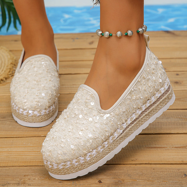Damen Slip-On Espadrilles mit funkelnden Pailletten und komfortabler Plateausohle Drune