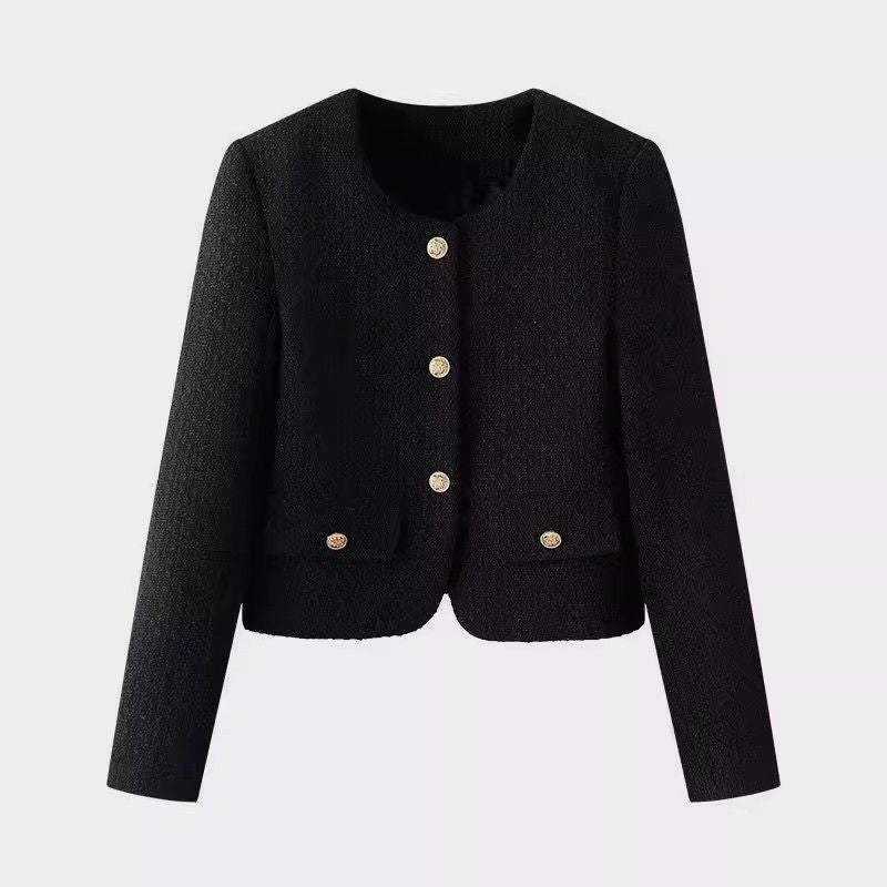 Damen elegante Kurzjacke im Tweed-Stil mit goldenen Knöpfen Drune