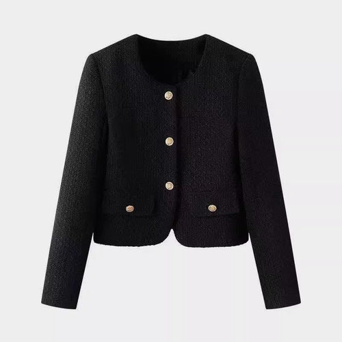 Damen elegante Kurzjacke im Tweed-Stil mit goldenen Knöpfen Drune