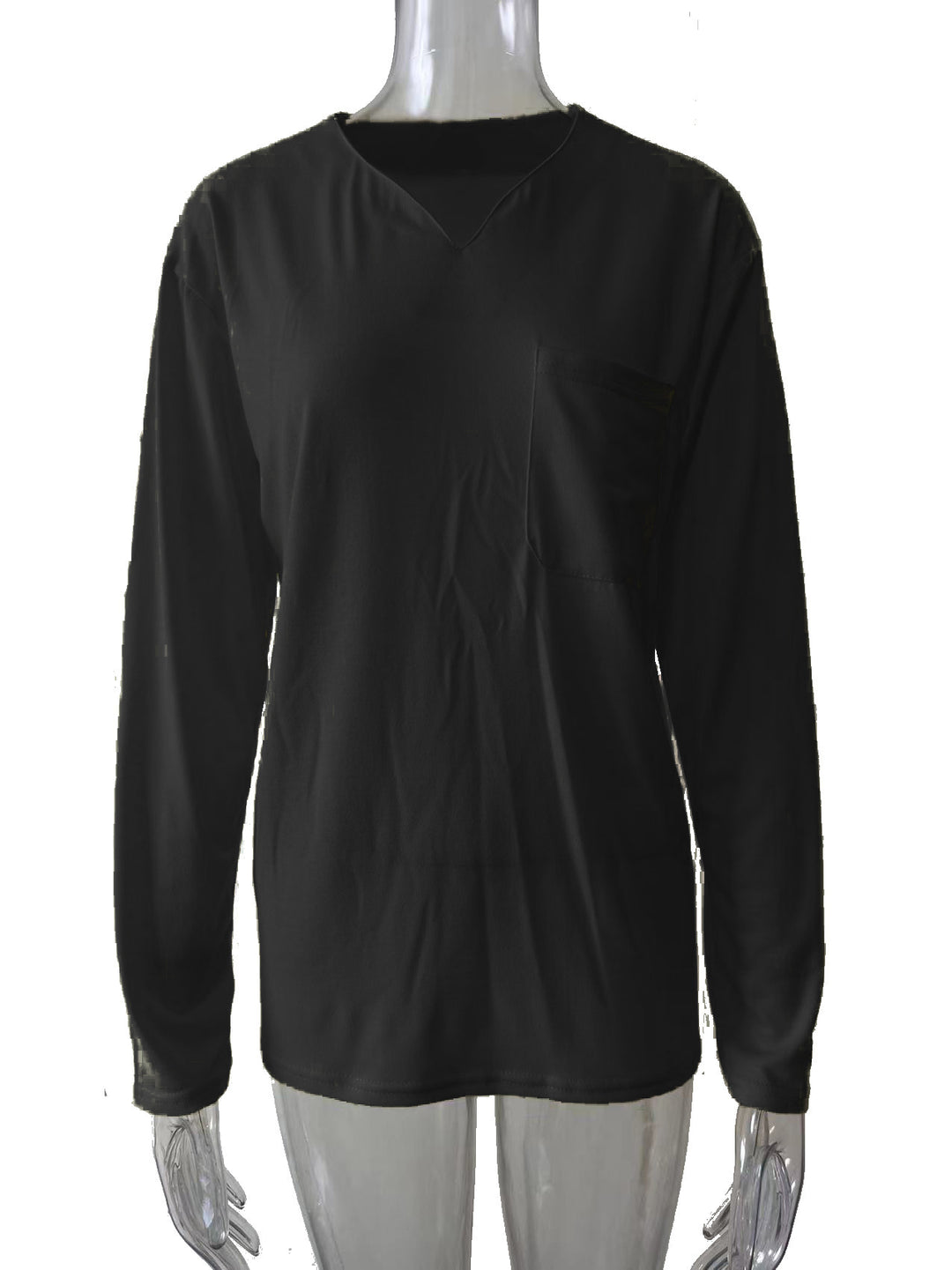 Damen nan legeres Langarmshirt mit V-Notch-Ausschnitt, Brusttasche und lockerer Oversize-Passform Drune