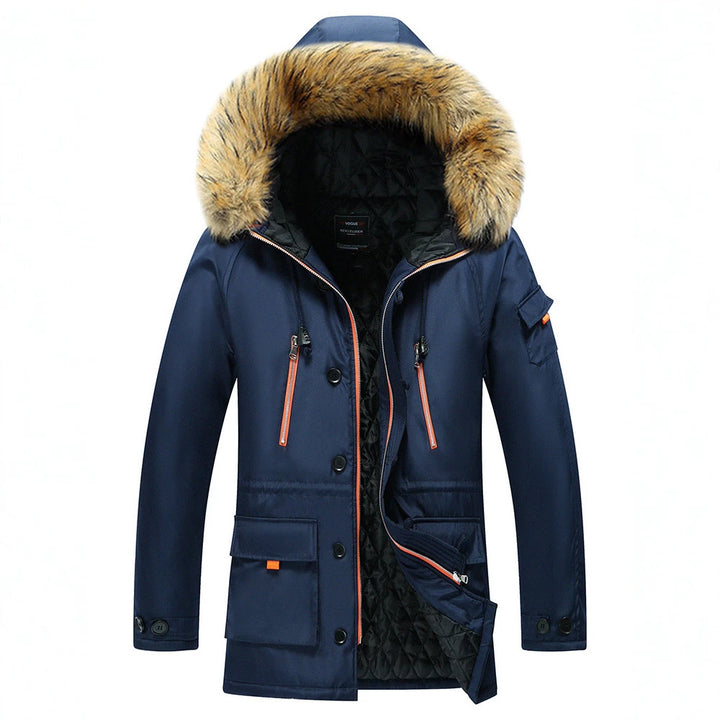 Herren Urbaner Winterparka im Fieldstil mit abnehmbarem Kunstfellbesatz und multifunktionalen Taschen Drune