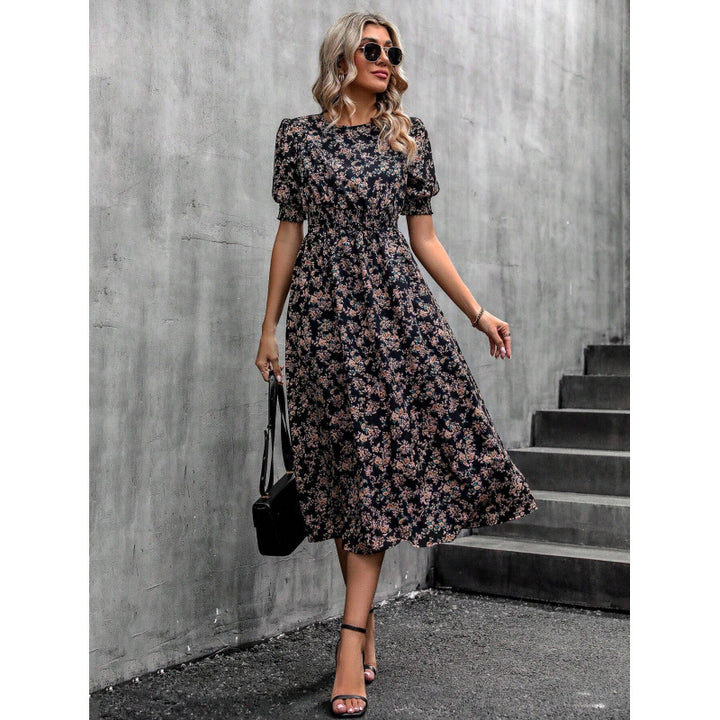 Damen Leichtes Blumendruck Maxi Kleid mit Smock-Taille Drune