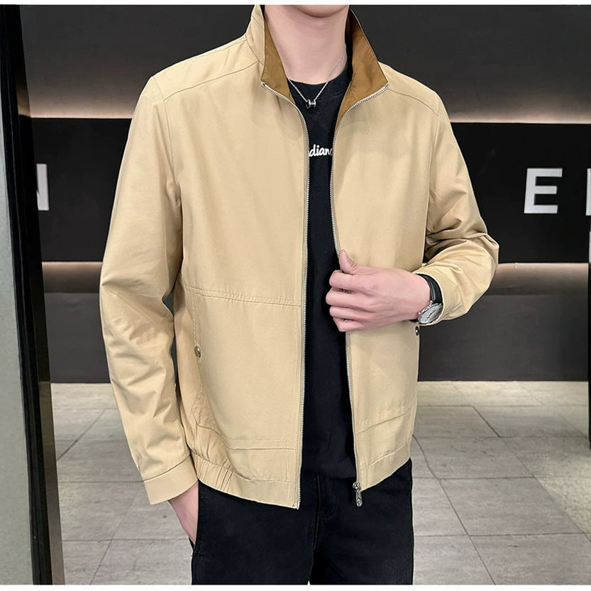 Herren Minimalistische City-Zipjacke aus Mikrofaser mit Stehkragen, verdeckten Taschen und elastischem Saum Drune