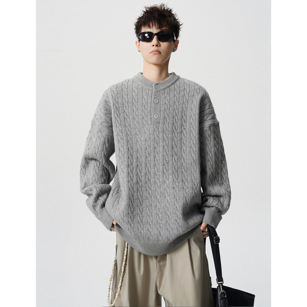 Herren Grobstrickpullover mit Knopfleiste Drune