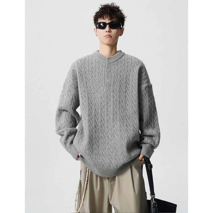 Herren Grobstrickpullover mit Knopfleiste Drune