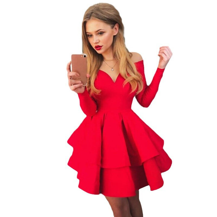Damen Skaterkleid mit tiefem V-Ausschnitt und schwingendem Rock Drune