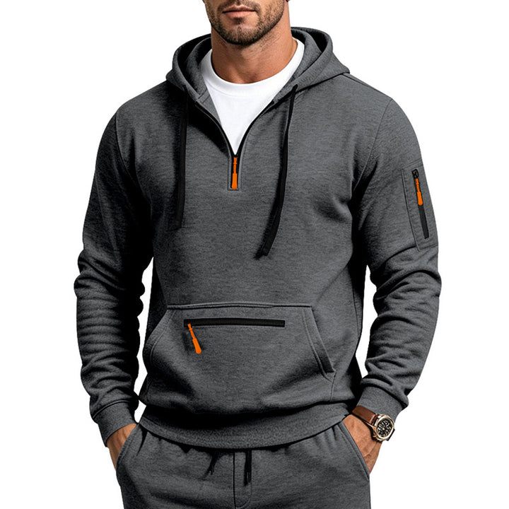 Herren Kapuzensweatshirt mit halbem Reißverschluss und Utility-Ärmeltasche Drune