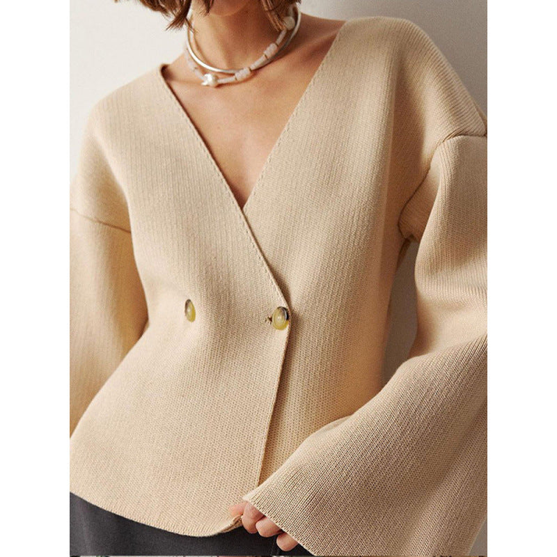 Damen modischer Wickelpullover mit stylischen Schößchen Drune