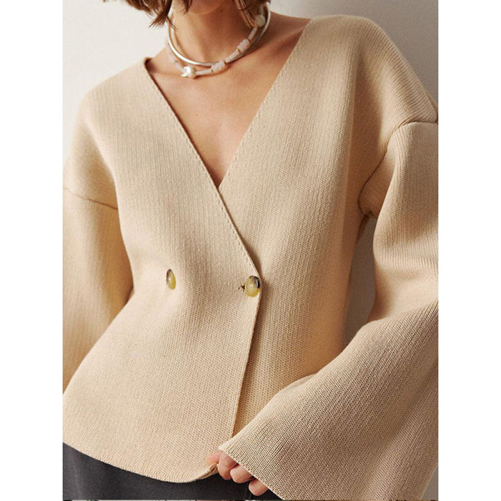 Damen modischer Wickelpullover mit stylischen Schößchen Drune