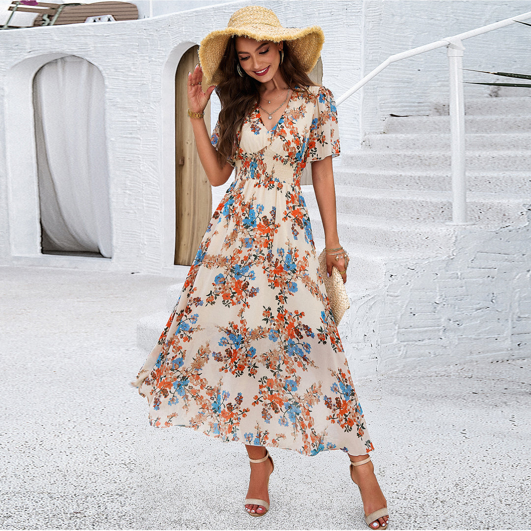 Damen Maxikleid mit schwingendem Rock und romantischem Blumenmuster Drune