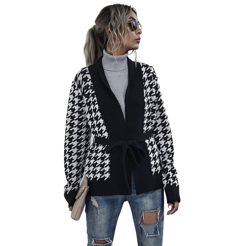 Damen Modischer Cardigan mit Bicolor-Hahnentritt Drune