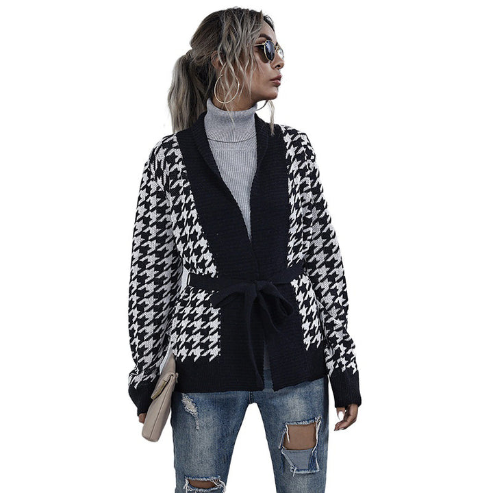 Damen Modischer Cardigan mit Bicolor-Hahnentritt Drune