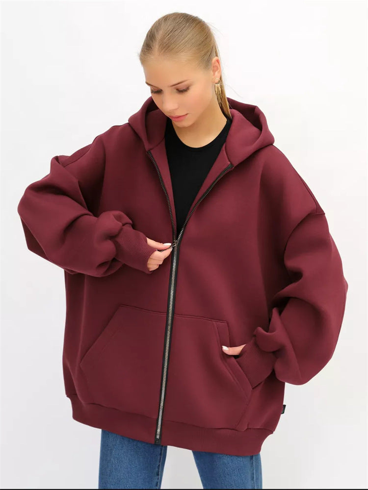Damen lässiger Oversized Zip-Hoodie mit tiefen Taschen Drune