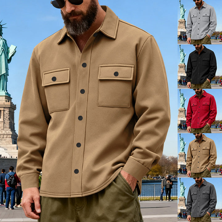 Herren nan lässige Hemdjacke aus Baumwollmischung mit aufgesetzten Brusttaschen Drune