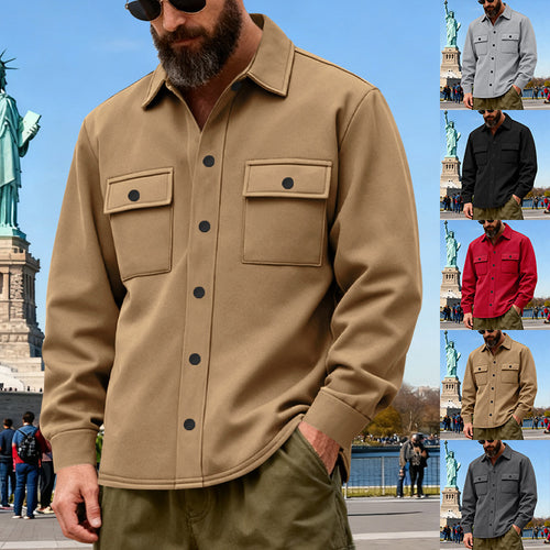 Herren nan lässige Hemdjacke aus Baumwollmischung mit aufgesetzten Brusttaschen Drune