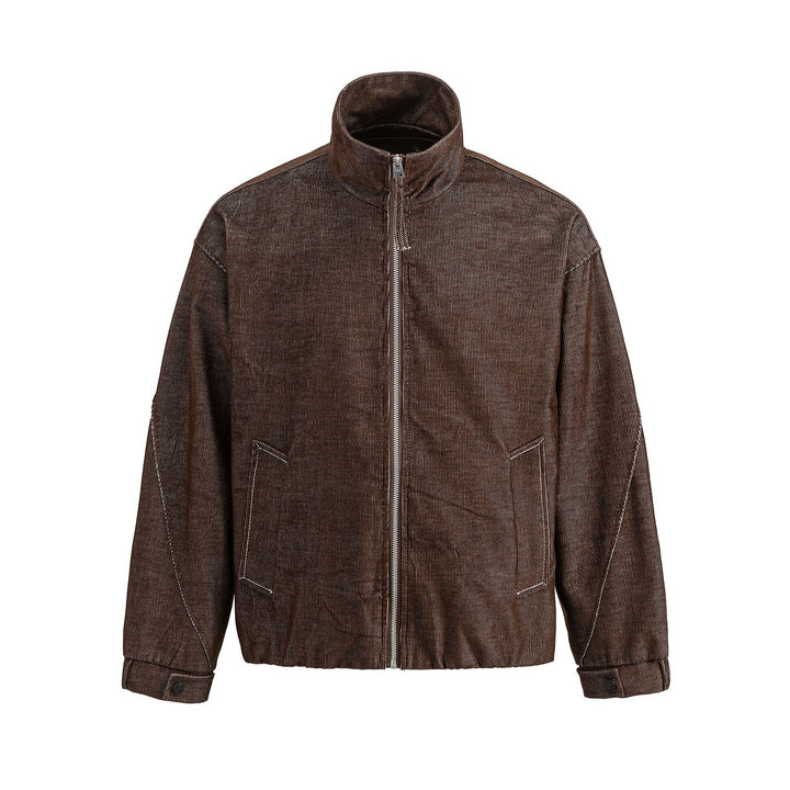 Unisex Kurzer Cord-Boxy‑Blouson mit Stehkragen, durchgehendem Reißverschluss und elastischem Saum Drune