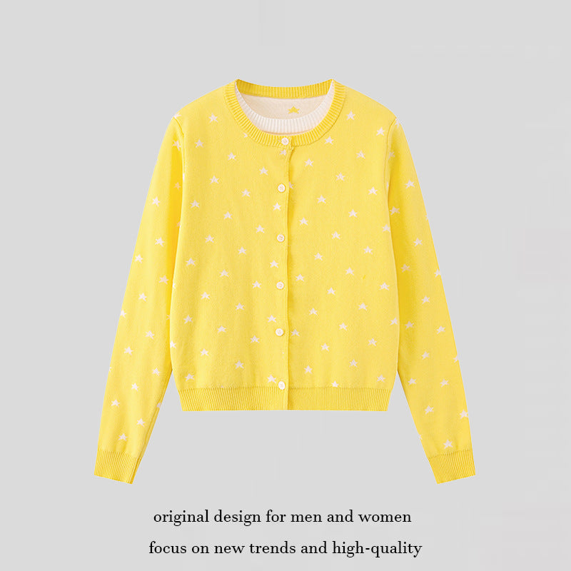Damen Feinstrick-Cardigan mit Sternjacquard, Rundhals und Knopfverschluss Drune