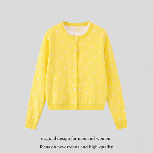 Damen Feinstrick-Cardigan mit Sternjacquard, Rundhals und Knopfverschluss Drune
