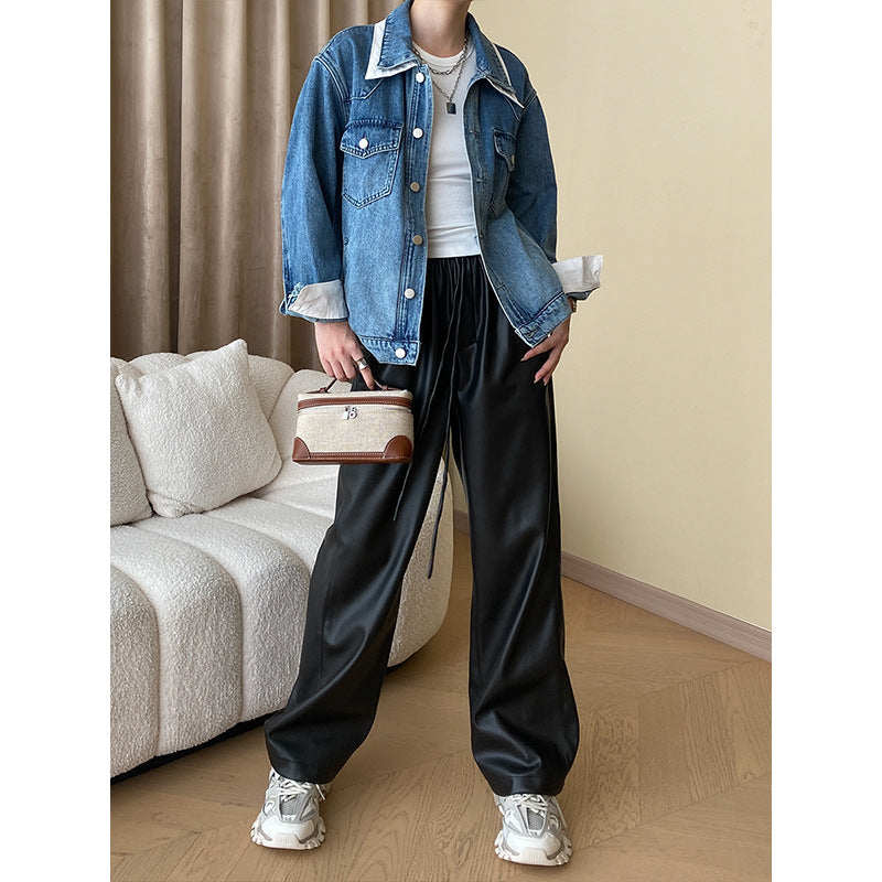 Damen Jeansjacke im modernen Oversized-Stil mit luxuriösem Kragen und seitlichen Taschen Drune