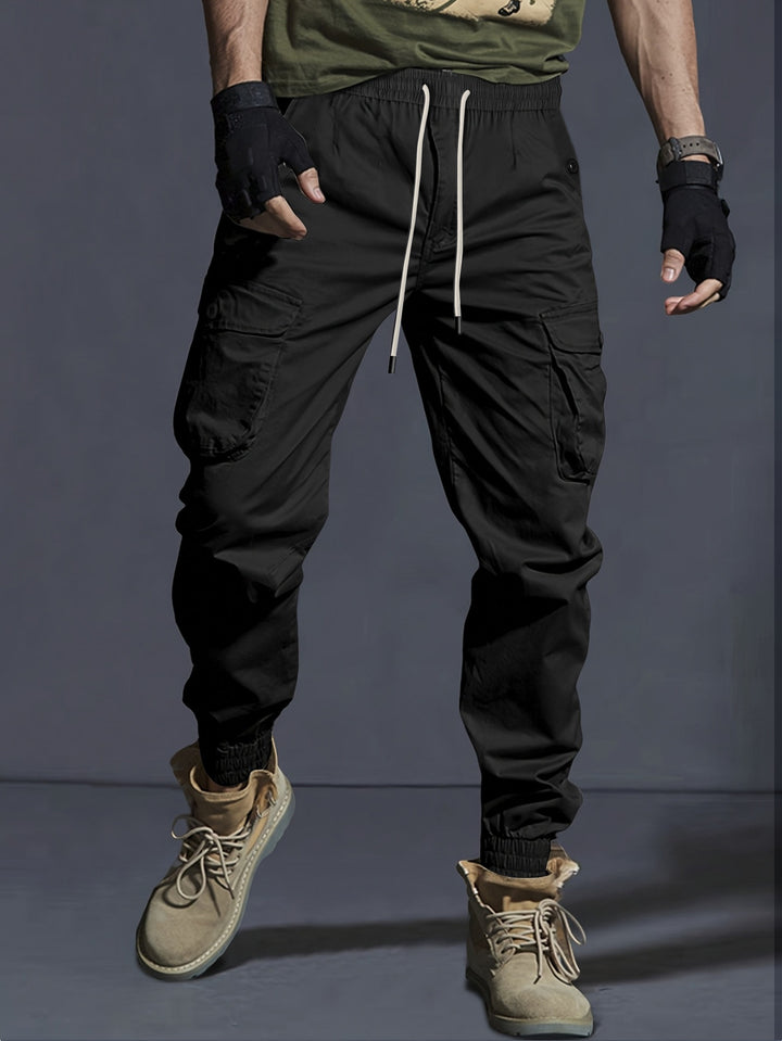 Herren Cargo-Joggerhose mit elastischem Bund, Tunnelzug und Multifunktionstaschen Drune