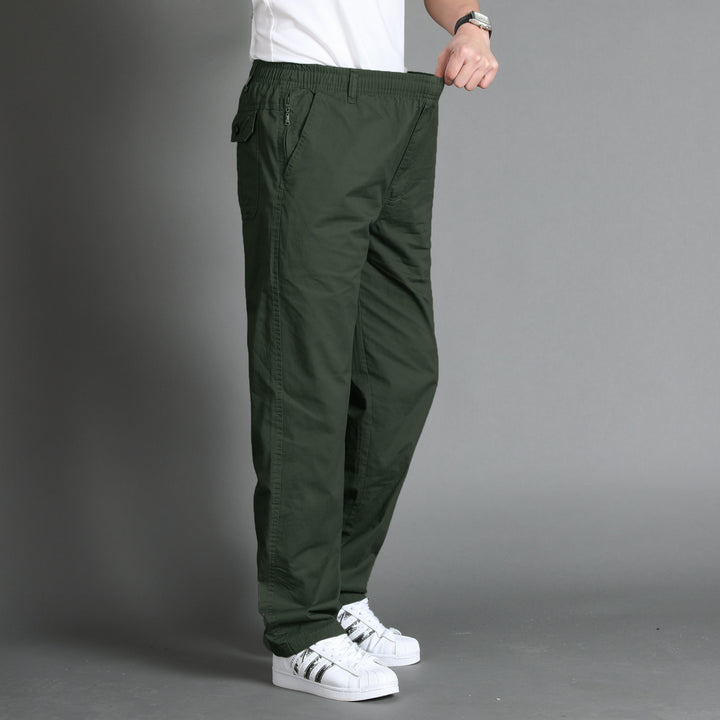 Herren Lässige Canvas-Chinohose mit elastischem Tunnelzugbund, aufgesetzten Taschen & geradem Bein Drune