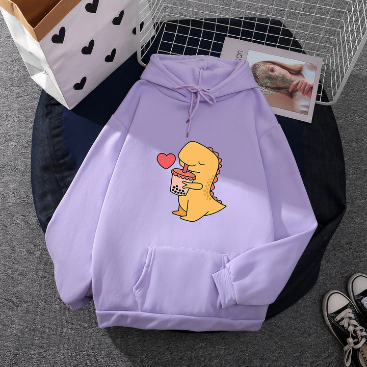 Damen nan niedlicher Kapuzenpullover mit Kängurutasche, oversized Schnitt und Bubble‑Tea Corgi-Print Drune