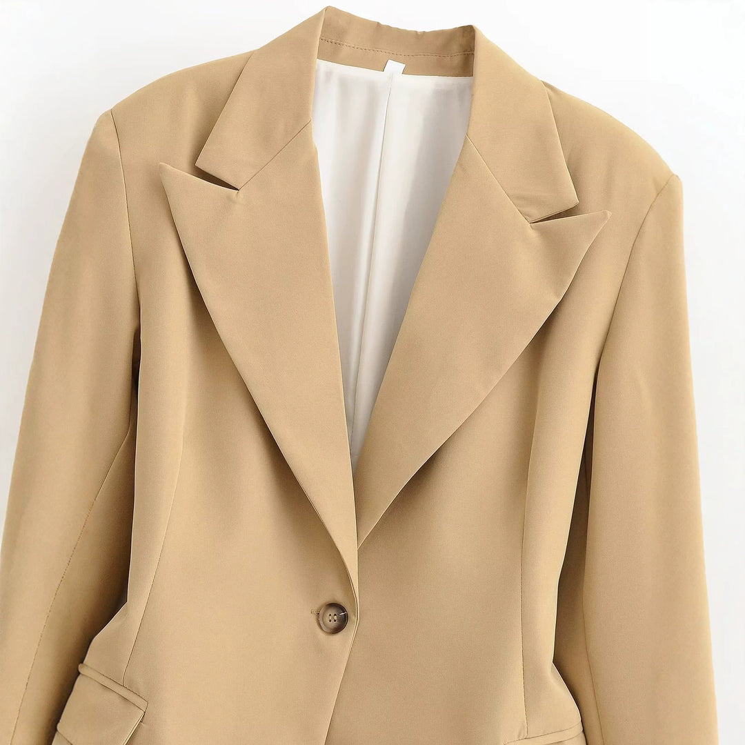 Damen Oversize-Blazer mit weitem Revers, Ein-Knopf-Verschluss und Pattentaschen Drune