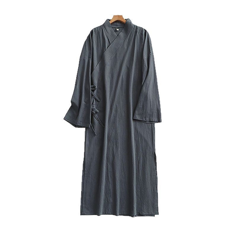 Damen Langes Wickelkleid im Kimono-Stil mit weitem Ärmel und seitlichen Bindebändern Drune