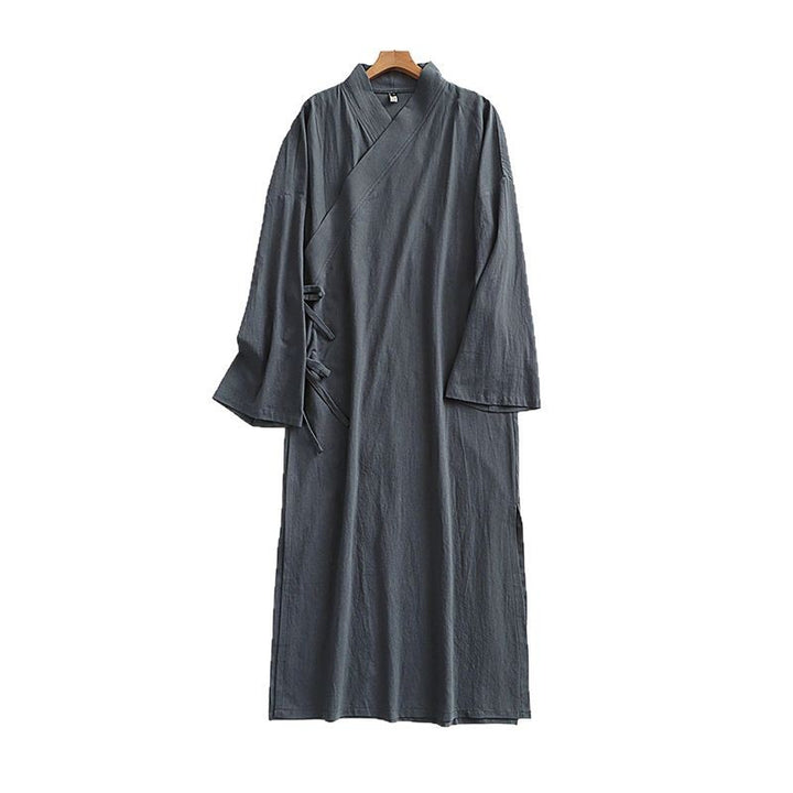 Damen Langes Wickelkleid im Kimono-Stil mit weitem Ärmel und seitlichen Bindebändern Drune