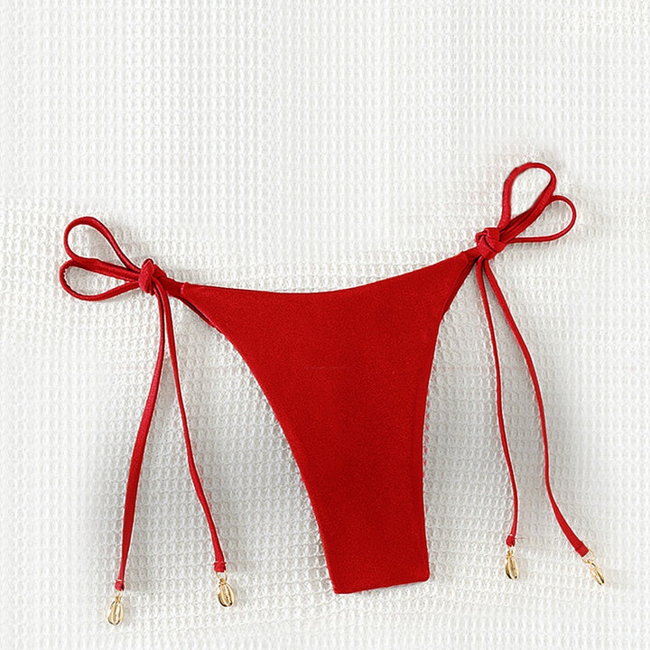 Damen High-Waist Bikinihose mit verstellbaren Bindebändern Drune